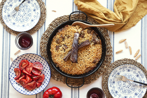 Pack preparado a Leña de Arroz de Costillas Ibéricas y Pimientos Asados